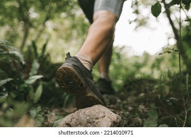 mens foot step in the forest - Shutterstock ID 2214010971