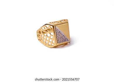 Men's Gold Ring On A White Background