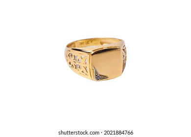 Men's Gold Ring On A White Background