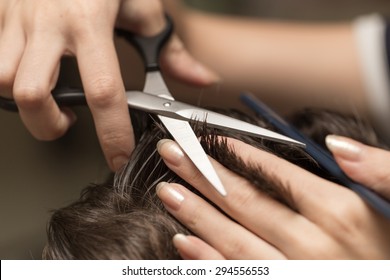 Men's Hair Cutting Scissors In A Beauty Salon