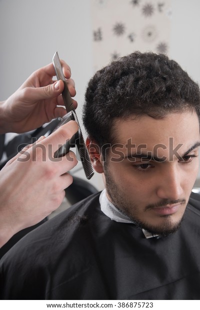 Mens Haircut Barber Scissors Stock Photo Edit Now 386875723