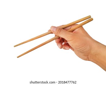 Men's Hand Holding Chop Stick Isolated On White Background