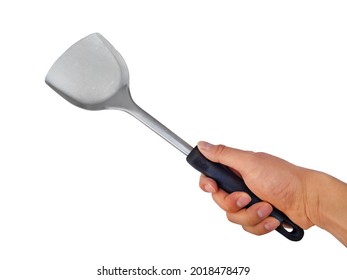 Men's Hand Holding Spatula Isolated On White Background