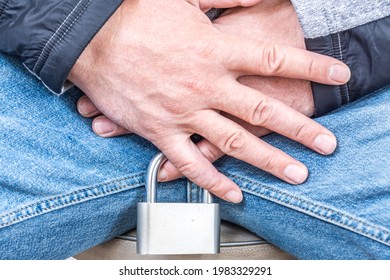 Men's Hands Below The Waist. Photo Depicting Sexual Abstinence