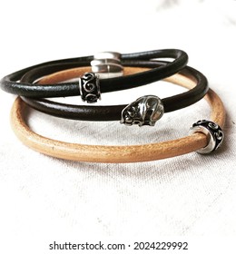 Mens Leather Bracelets Skull Jewelry