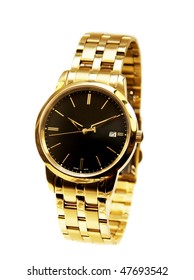 Men's Luxury Gold Wrist Watch On White Background