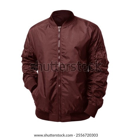 Men's maroon bomber jacket with ghost model concept isolated in white background