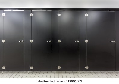 Mens Restroom In An Public Building White Black Doors