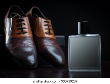 Mens Shoes Perfume On Black Background Stock Photo (Edit Now) 330939239