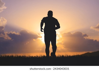 men's silhouette I am jogging to stay healthy in the evening. Men exercise by running. health care concept - Powered by Shutterstock