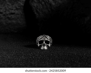 Men's Silver Skull, Ring Gothic Demon Skull Head Ring, Vintage Gothic Biker Ring.