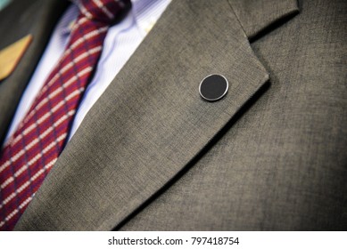 Mens Suit Lapel Pin Closeup Of Tailored Business Suit And Tie Corporate Meeting