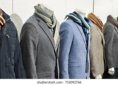 Men's Tweed Sport Coats With Scarves In The Clothing Store