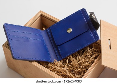 Men's wallet handmade blue leather

