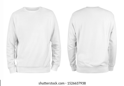 Men's white blank sweatshirt template,from two sides, natural shape on invisible mannequin, for your design mockup for print, isolated on white background.