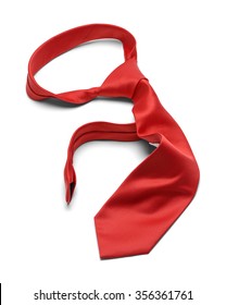 Mens Worn Messy Red Necktie Isolated On A White Background.