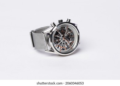 Men's Wrist Watch In Front Of White Background In Studio