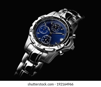 Mens Wrist Watch On Black Background 