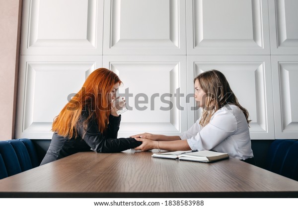 Mental\
health concept. Communication session of woman psychologist and\
client. Psychotherapy or talk therapy as help people with variety\
of mental illnesses and emotional\
difficulties