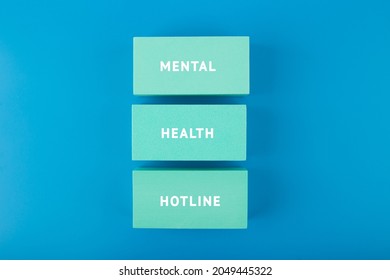 Mental Health Hotline Minimal Concept In Blue Monochromatic Colors. Mental Health Awareness, Help And Assistance Concept