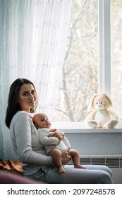 Mental Health In Postpartum Time. Maternal Mental Health. How To Avoid Pregnancy And Postpartum Disorders, Postpartum Baby Blues, Depression. Portrait Of Happy Mother And Newborn Baby