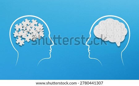 Mental health and problems with memory. Different thinking, rational and irrational thinking concept. 