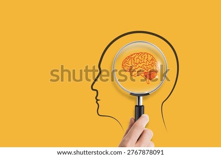 Mental health and problems with memory. Human mind analysis and intelligence research concept on yellow background.