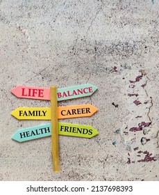 Mental Health Solutions Concept With Arrows With Words Family, Balance ,Money, Career, Friends And Health  