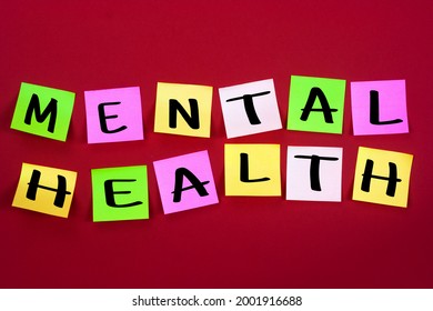 Mental health wording on sticker with red background, Medical concept - Powered by Shutterstock - Get 15% off with code: PIKWIZARD15