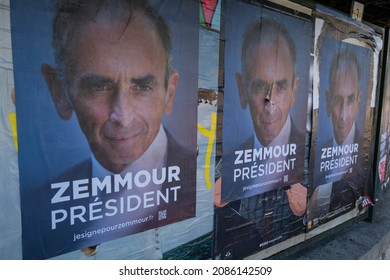 Menton, France- December 05 2021: Billboards In The Street, With Election Posters Of Éric Zemmour.