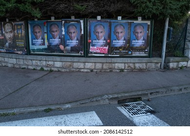 Menton, France- December 05 2021: Billboards In The Street, With Election Posters Of Éric Zemmour.