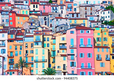 Menton houses in pastel colors, Cote d' Azur, France