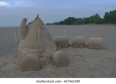 MENTOR OH USA - JULY 21 2016: Donald Trump Sand Sculpture Without Head At Beachfest.