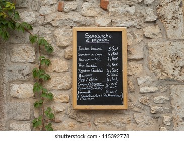 Menu Board Outside A French Restaurant