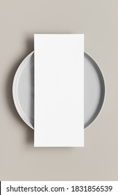 Menu card mockup on a plate, 4x9 ratio. - Shutterstock ID 1831856539