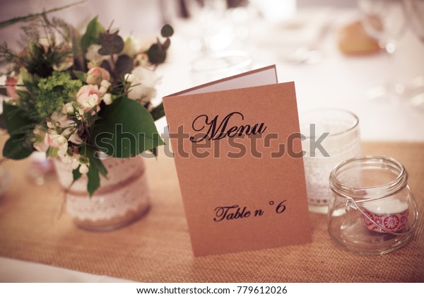 Menu Card On Wedding Reception Table Stock Photo Edit Now 779612026