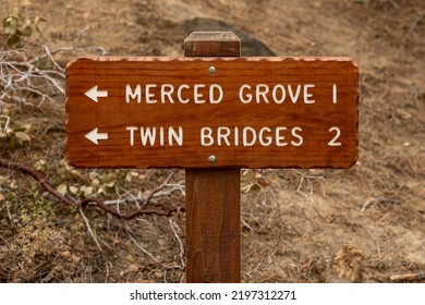 Merced Grove and Twin Bridges Sign In Yosemite National Park - Shutterstock ID 2197312271