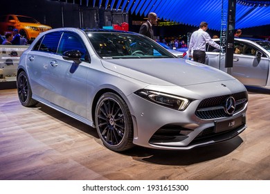 Mercedes Benz A 200 hatchback car at the Paris Motor Show in Expo Porte de Versailles. France - October 3, 2018