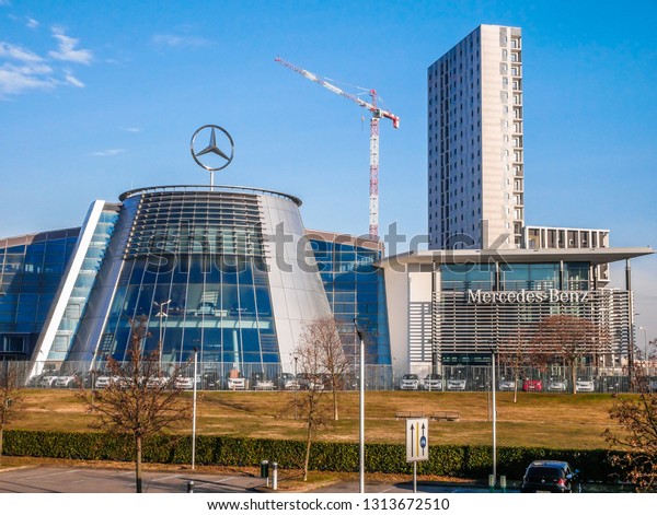 Mercedes Benz Car Manufacturer Building in\
Milan,Italy-January\
2019