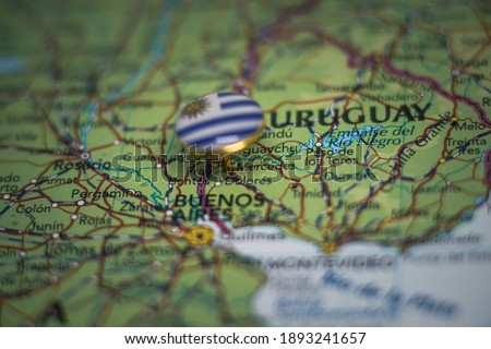 Mercedes pinned on a map with the flag of Uruguay