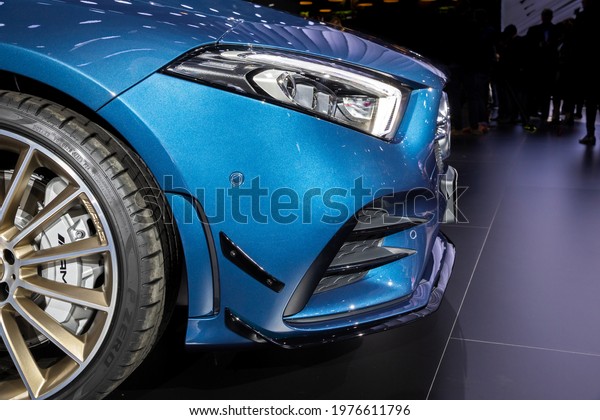 Mercedes-AMG A 35\
4MATIC car at the Paris Motor Show in Expo Porte de Versailles.\
France - October 2,\
2018