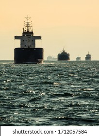 Merchant Sailing Ship Bering Strait In The Sea Ocean  Going To Port