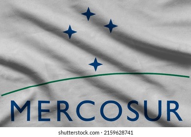 Mercosur Flag In Wavy Fabric.