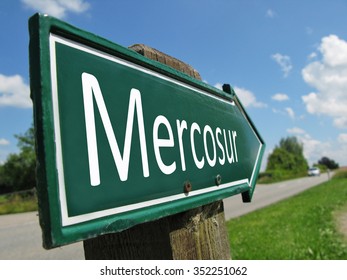 Mercosur Signpost Along A Rural Road