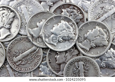 Mercury Dime Silver Coin, Winged Liberty USA Dime background