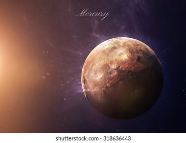 The Mercury shot from space showing all they beauty. Extremely detailed image, including elements furnished by NASA. Other orientations and planets available.