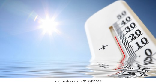 Mercury Thermometer. Summer Heat Or Global Warming Climate Change Concept.