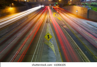 Merging Freeway Traffic Time Lapse At Night