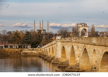 meric bridge and selimiye mosque, Edirne, Turkey Stock photo © 