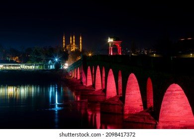 Meric Bridge And Selimiye Mosque Night Exposure, Edirne, Turkey